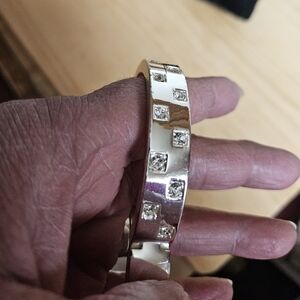 Silver-tone Crystal Hinged Bracelet